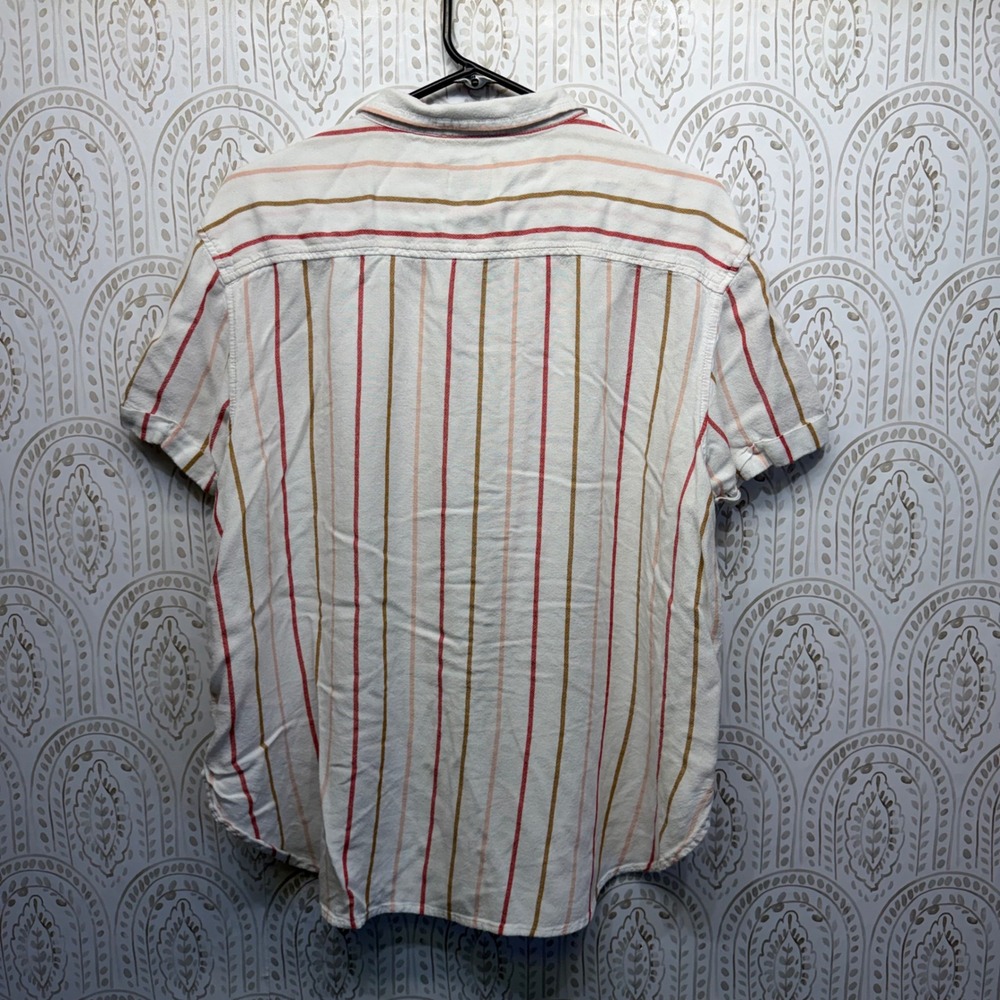 American Eagle Women's XL Striped Short Sleeve Button Down Linen Blend Shirt - Picture 2 of 8